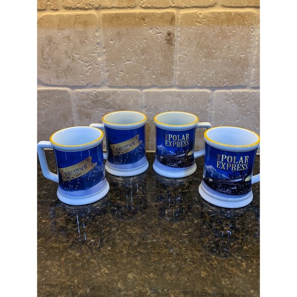 Christmas Polar Express Hot Cocoa Coffee Tea Mugs (4) - 12 Ounces - NEW - Picture 2 of 6